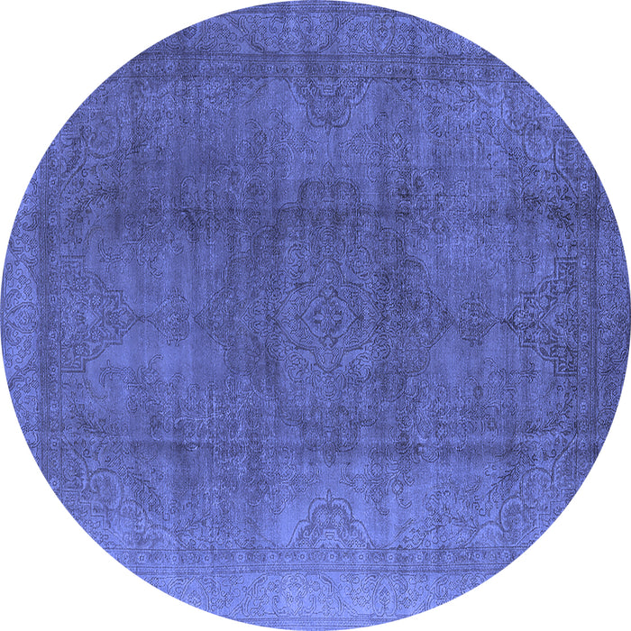 Round Machine Washable Oriental Blue Industrial Rug, wshurb566blu