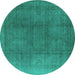 Round Machine Washable Oriental Turquoise Industrial Area Rugs, wshurb566turq