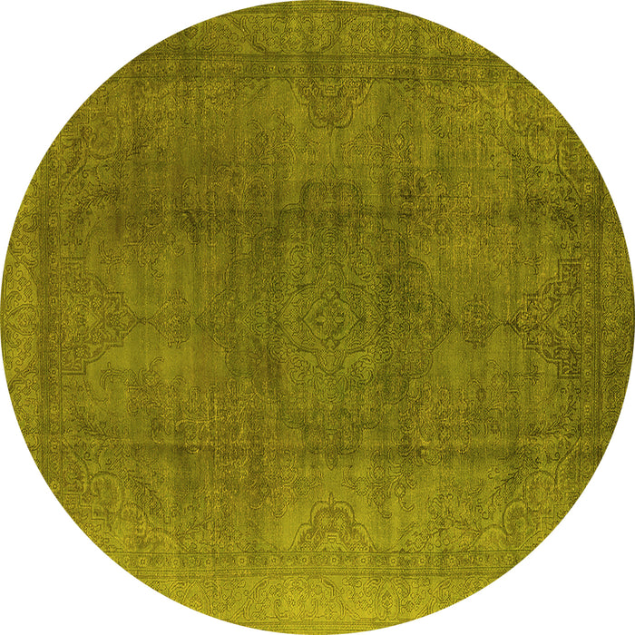 Round Machine Washable Oriental Yellow Industrial Rug, wshurb566yw