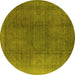 Round Machine Washable Oriental Yellow Industrial Rug, wshurb566yw