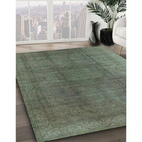 Mid-Century Modern Dark Olive Green Oriental Rug, urb566