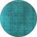 Round Machine Washable Oriental Light Blue Industrial Rug, wshurb566lblu