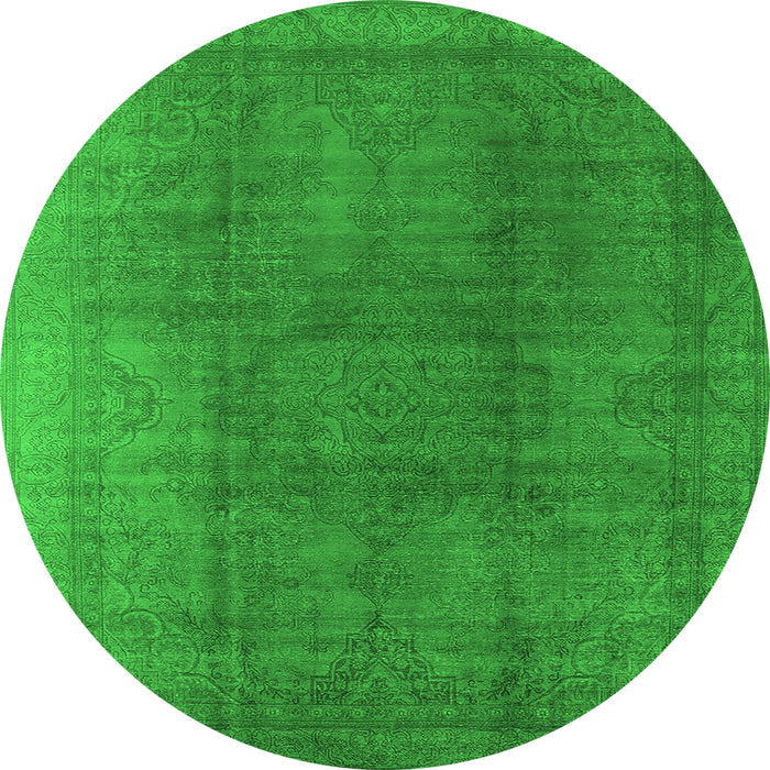 Round Machine Washable Oriental Green Industrial Area Rugs, wshurb566grn