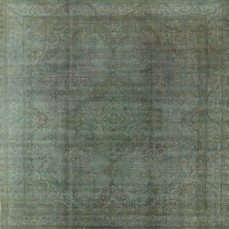 Square Mid-Century Modern Dark Olive Green Oriental Rug, urb566