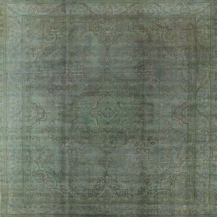 Square Mid-Century Modern Dark Olive Green Oriental Rug, urb566