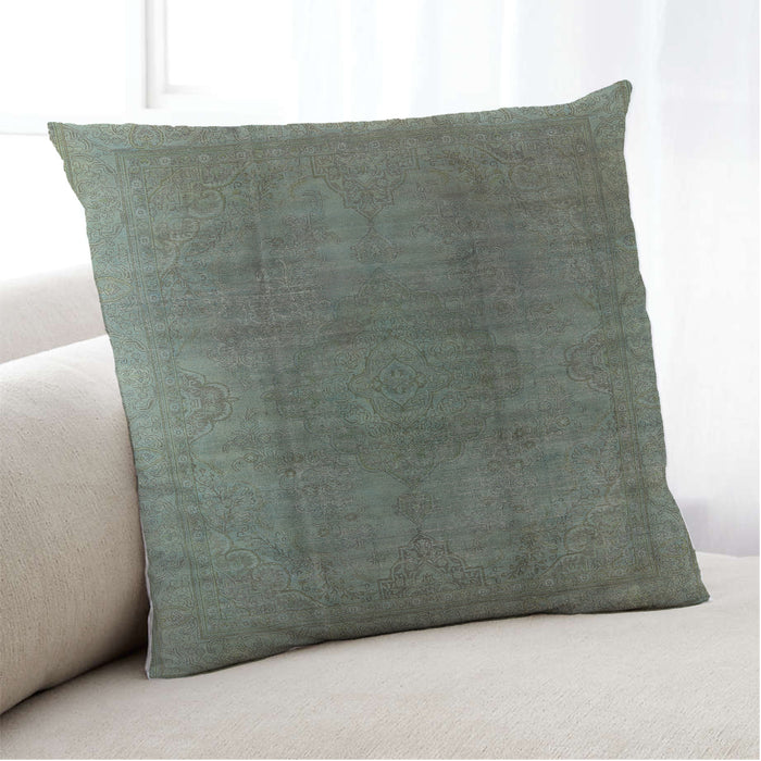 Lifestyle Image of Mid-Century Modern Urban Square Dark Olive Green Throw Pillow, 18 inch by 18 inch, pwurb566