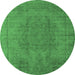 Round Machine Washable Oriental Emerald Green Industrial Area Rugs, wshurb567emgrn