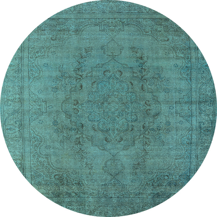 Round Machine Washable Oriental Light Blue Industrial Rug, wshurb567lblu