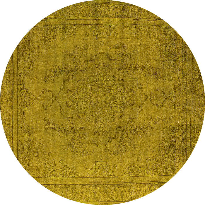 Round Machine Washable Oriental Yellow Industrial Rug, wshurb567yw