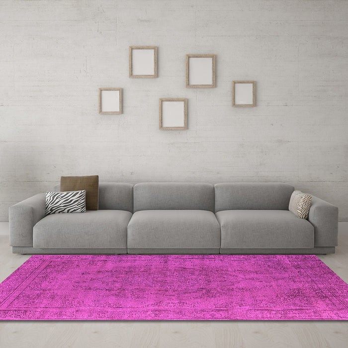 Machine Washable Oriental Pink Industrial Rug in a Living Room, wshurb567pnk