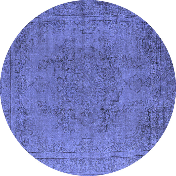 Round Machine Washable Oriental Blue Industrial Rug, wshurb567blu