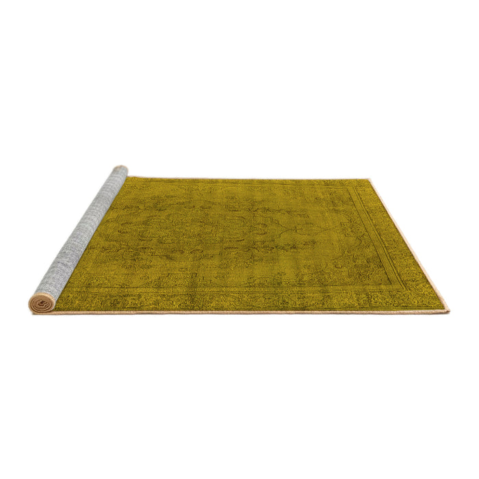 Sideview of Machine Washable Oriental Yellow Industrial Rug, wshurb567yw