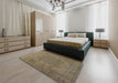 Mid-Century Modern Dark Almond Brown Oriental Rug in a Bedroom, urb567