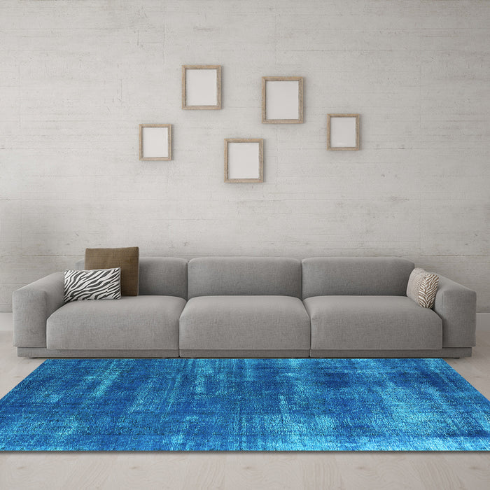 Machine Washable Oriental Light Blue Industrial Rug in a Living Room, wshurb568lblu
