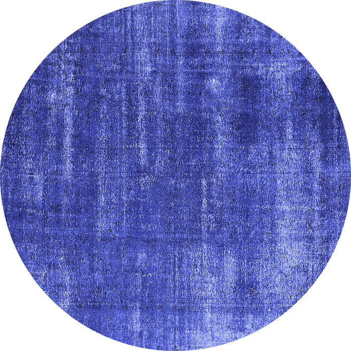 Round Machine Washable Oriental Blue Industrial Rug, wshurb568blu