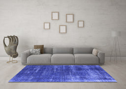 Machine Washable Oriental Blue Industrial Rug in a Living Room, wshurb568blu