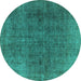 Round Machine Washable Oriental Turquoise Industrial Area Rugs, wshurb569turq