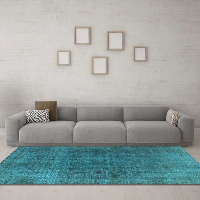 Machine Washable Oriental Light Blue Industrial Rug in a Living Room, wshurb569lblu
