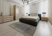 Mid-Century Modern Gray Oriental Rug in a Bedroom, urb569