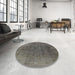 Round Mid-Century Modern Gray Oriental Rug in a Office, urb569