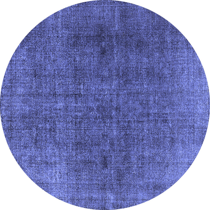 Round Machine Washable Oriental Blue Industrial Rug, wshurb569blu