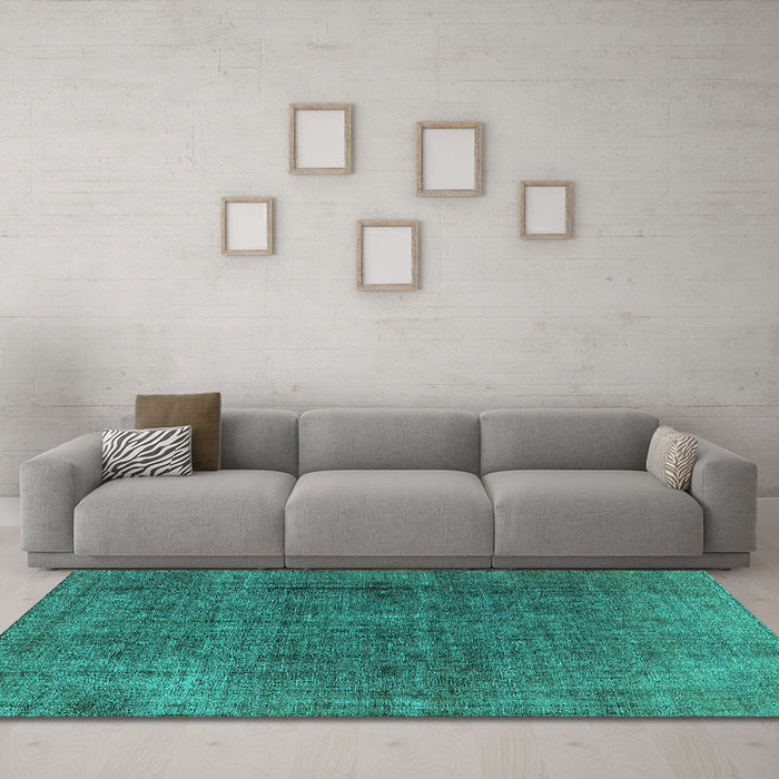 Machine Washable Oriental Turquoise Industrial Area Rugs in a Living Room,, wshurb569turq