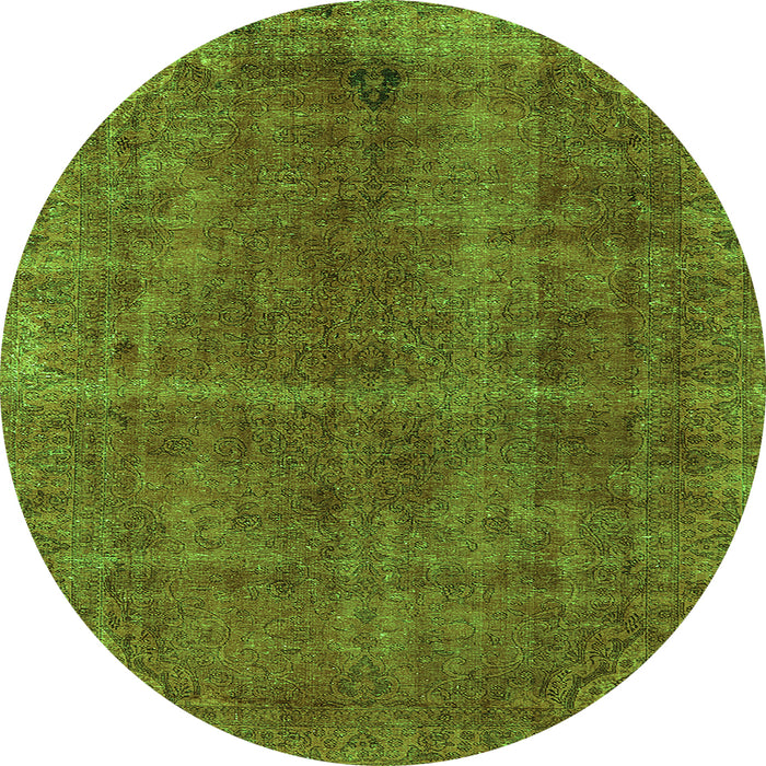 Round Machine Washable Oriental Green Industrial Area Rugs, wshurb570grn