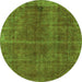 Round Machine Washable Oriental Green Industrial Area Rugs, wshurb570grn