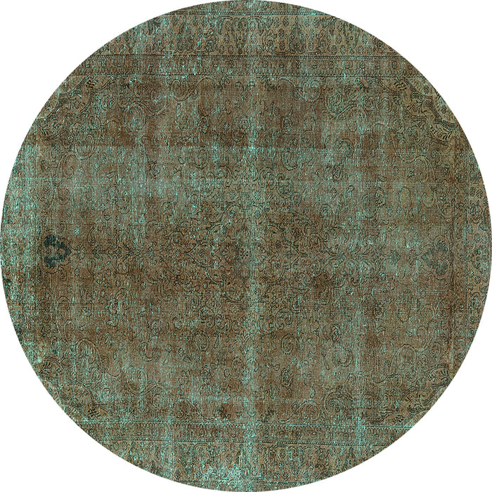 Round Machine Washable Oriental Turquoise Industrial Area Rugs, wshurb570turq