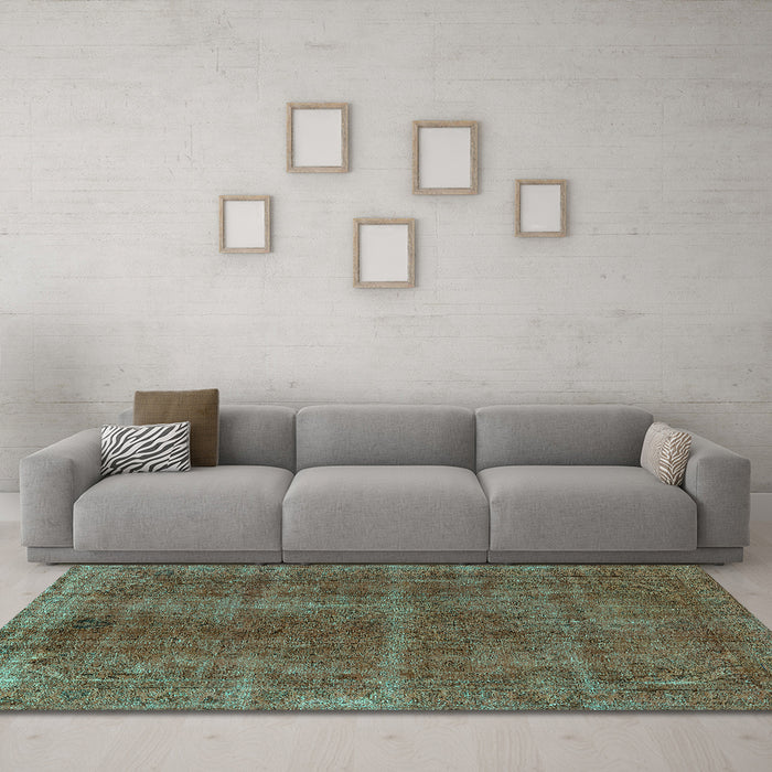 Machine Washable Oriental Turquoise Industrial Area Rugs in a Living Room,, wshurb570turq