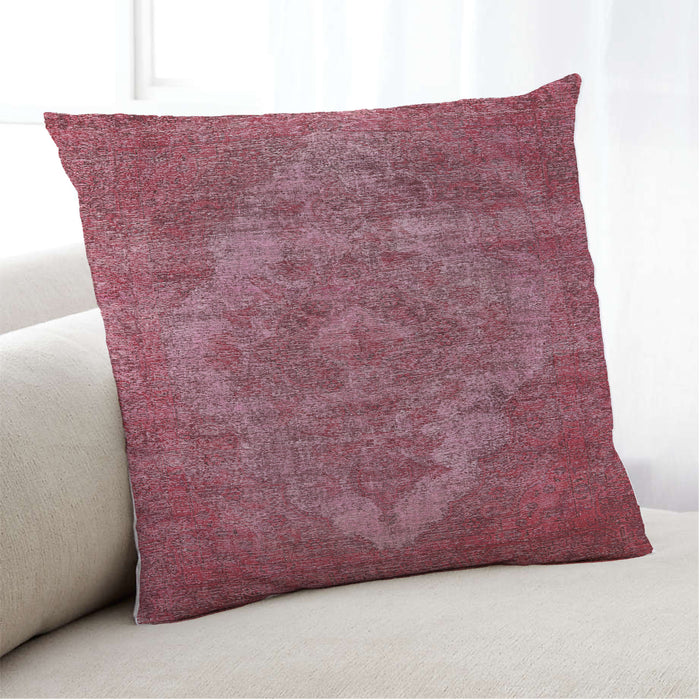 Lifestyle Image of Mid-Century Modern Urban Square Crimson Red Throw Pillow, 18 inch by 18 inch, pwurb571