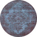 Round Machine Washable Oriental Light Blue Industrial Rug, wshurb571lblu