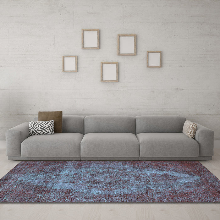 Machine Washable Oriental Light Blue Industrial Rug in a Living Room, wshurb571lblu