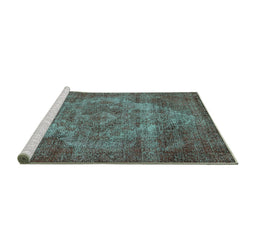 Sideview of Machine Washable Oriental Turquoise Industrial Area Rugs, wshurb571turq