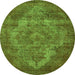 Round Machine Washable Oriental Green Industrial Area Rugs, wshurb571grn