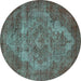 Round Machine Washable Oriental Turquoise Industrial Area Rugs, wshurb571turq