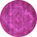 Round Machine Washable Oriental Pink Industrial Rug, wshurb571pnk