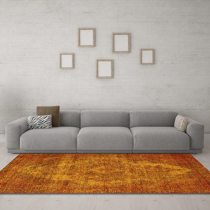 Machine Washable Oriental Yellow Industrial Rug in a Living Room, wshurb571yw