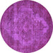 Round Machine Washable Oriental Purple Industrial Area Rugs, wshurb571pur