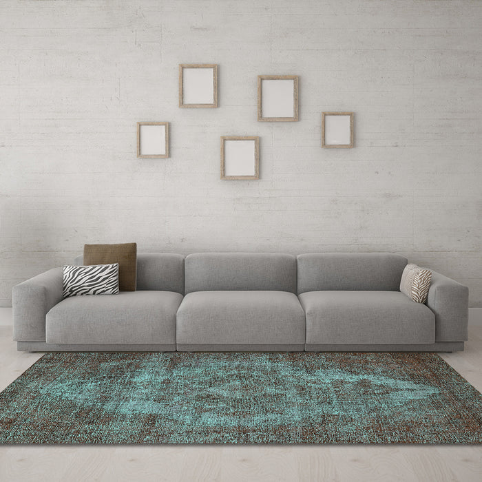 Machine Washable Oriental Turquoise Industrial Area Rugs in a Living Room,, wshurb571turq