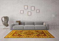 Machine Washable Oriental Yellow Industrial Rug, wshurb572yw