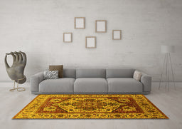 Machine Washable Oriental Yellow Industrial Rug in a Living Room, wshurb572yw
