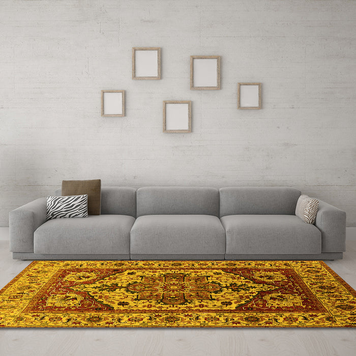 Machine Washable Oriental Yellow Industrial Rug in a Living Room, wshurb572yw