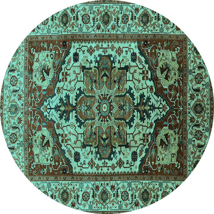 Round Oriental Turquoise Industrial Rug, urb572turq