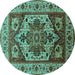 Round Oriental Turquoise Industrial Rug, urb572turq