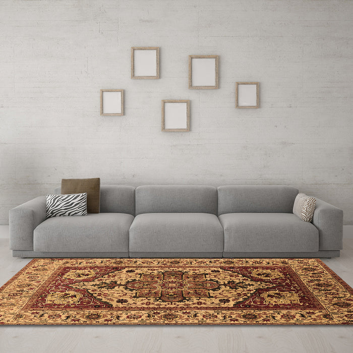 Machine Washable Oriental Brown Industrial Rug in a Living Room,, wshurb572brn