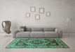 Machine Washable Oriental Turquoise Industrial Area Rugs in a Living Room,, wshurb572turq