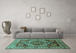 Machine Washable Oriental Turquoise Industrial Area Rugs in a Living Room,, wshurb572turq