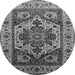 Round Machine Washable Oriental Gray Industrial Rug, wshurb572gry