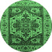 Round Machine Washable Oriental Emerald Green Industrial Area Rugs, wshurb572emgrn